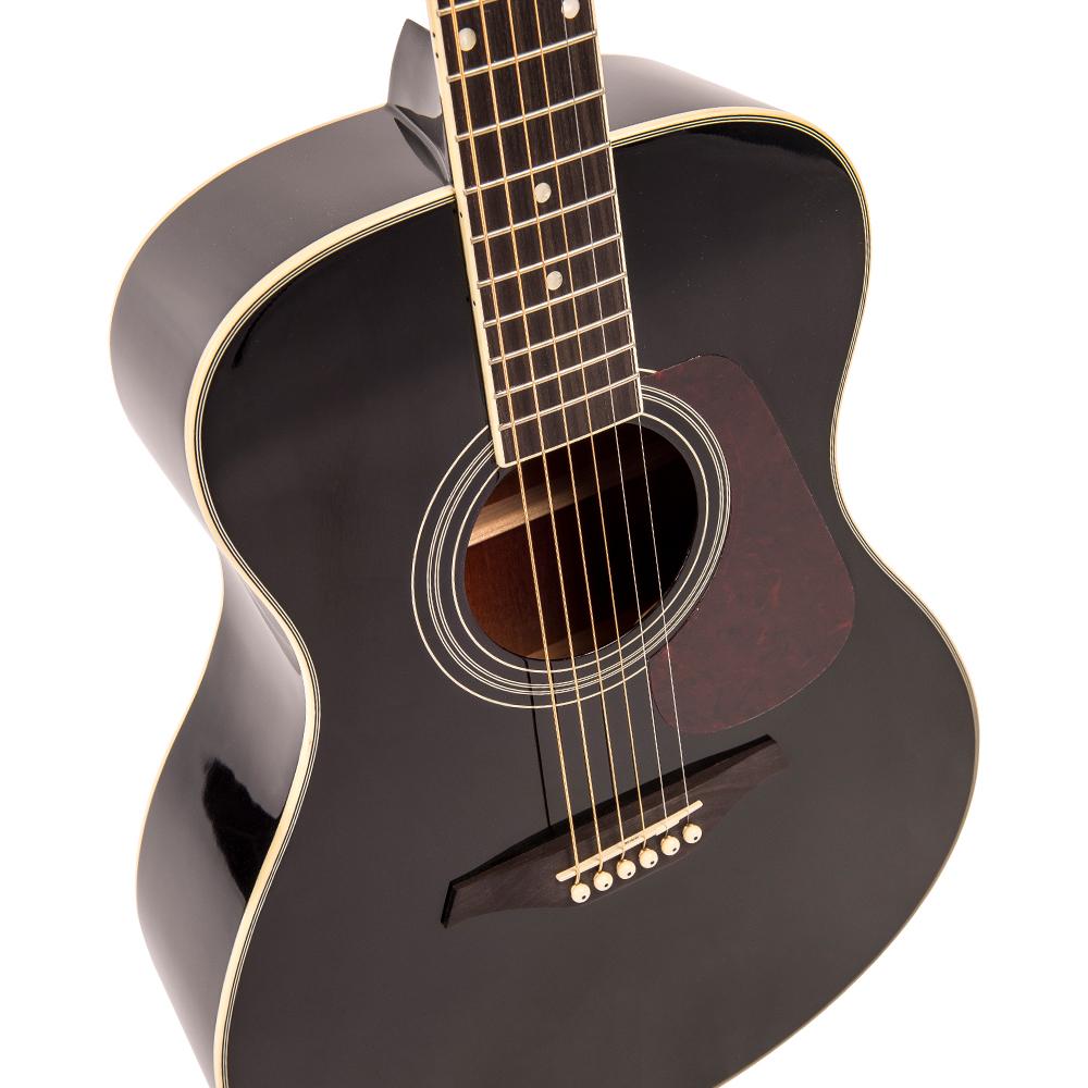 Vintage V300 Acoustic Folk Guitar ~ Black, Acoustic Guitars for sale at Richards Guitars.