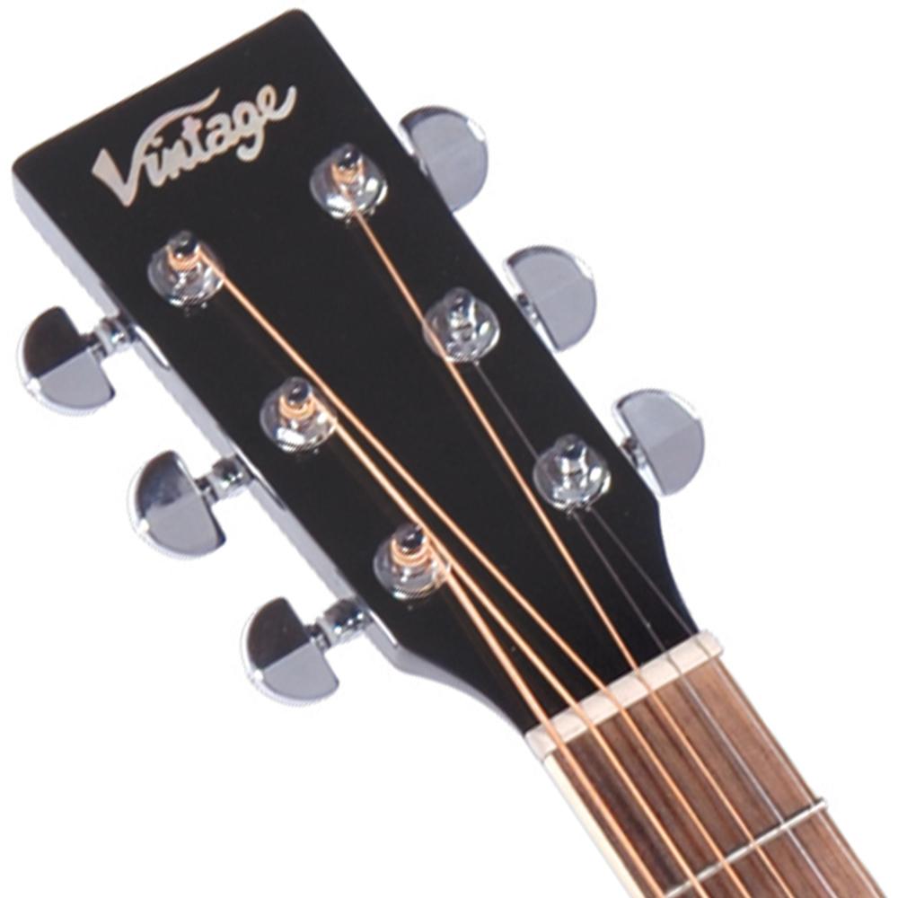Vintage V300 Acoustic Folk Guitar ~ Black, Acoustic Guitars for sale at Richards Guitars.