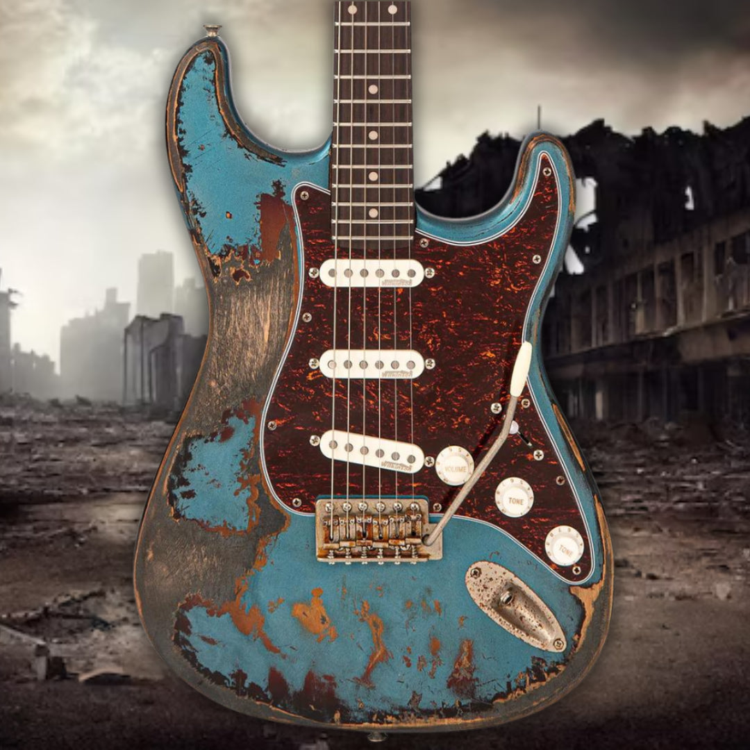 Electric Guitar - Vintage ProShop "Industrial Punk" V6 Custom In Scorched Earth Blue & FREE Custom Pro Setup
