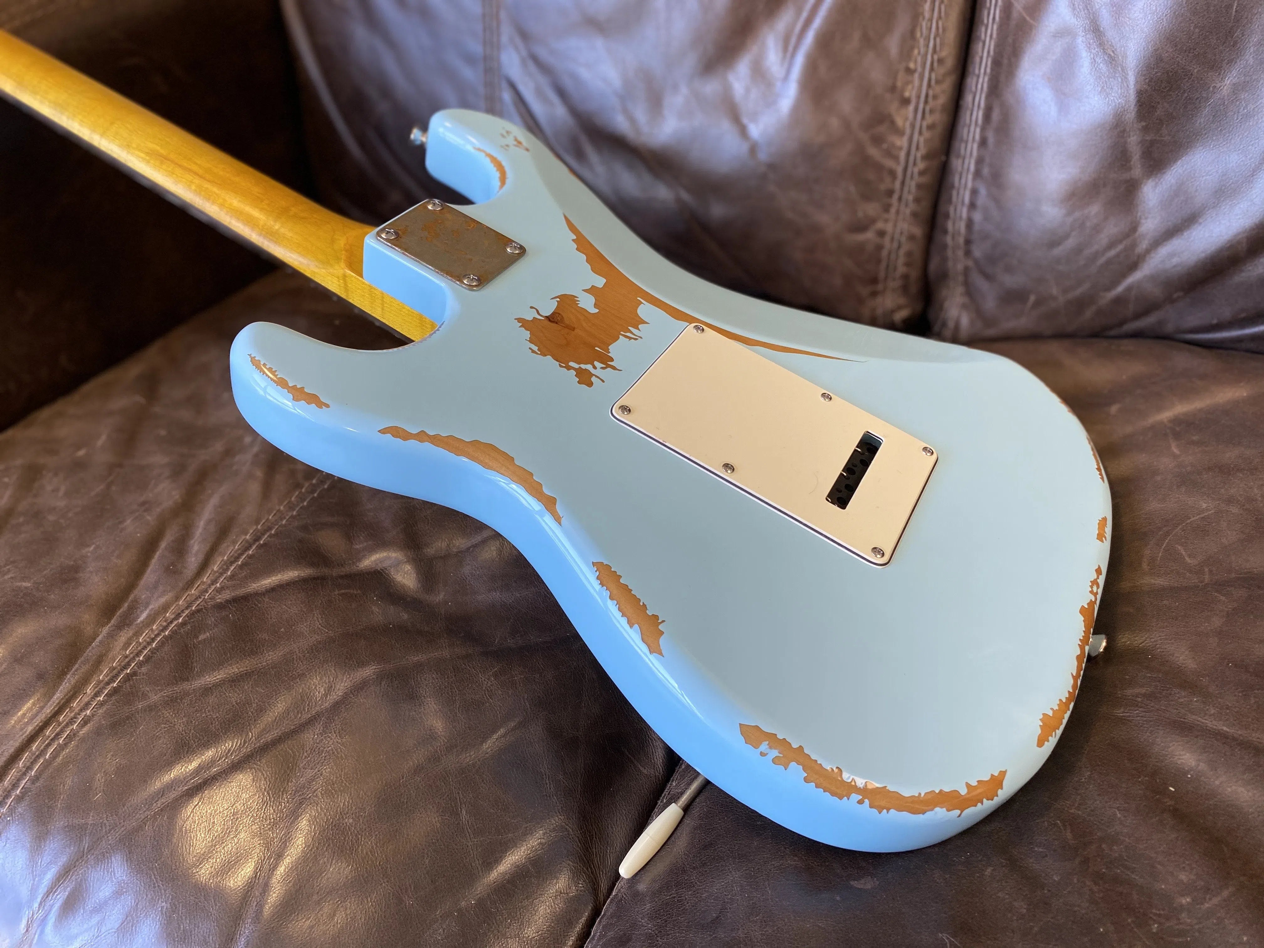 Vintage V6H ICON HSS Electric Guitar ~ Ultra-Gloss Distressed Laguna Blue, Electric Guitar for sale at Richards Guitars.