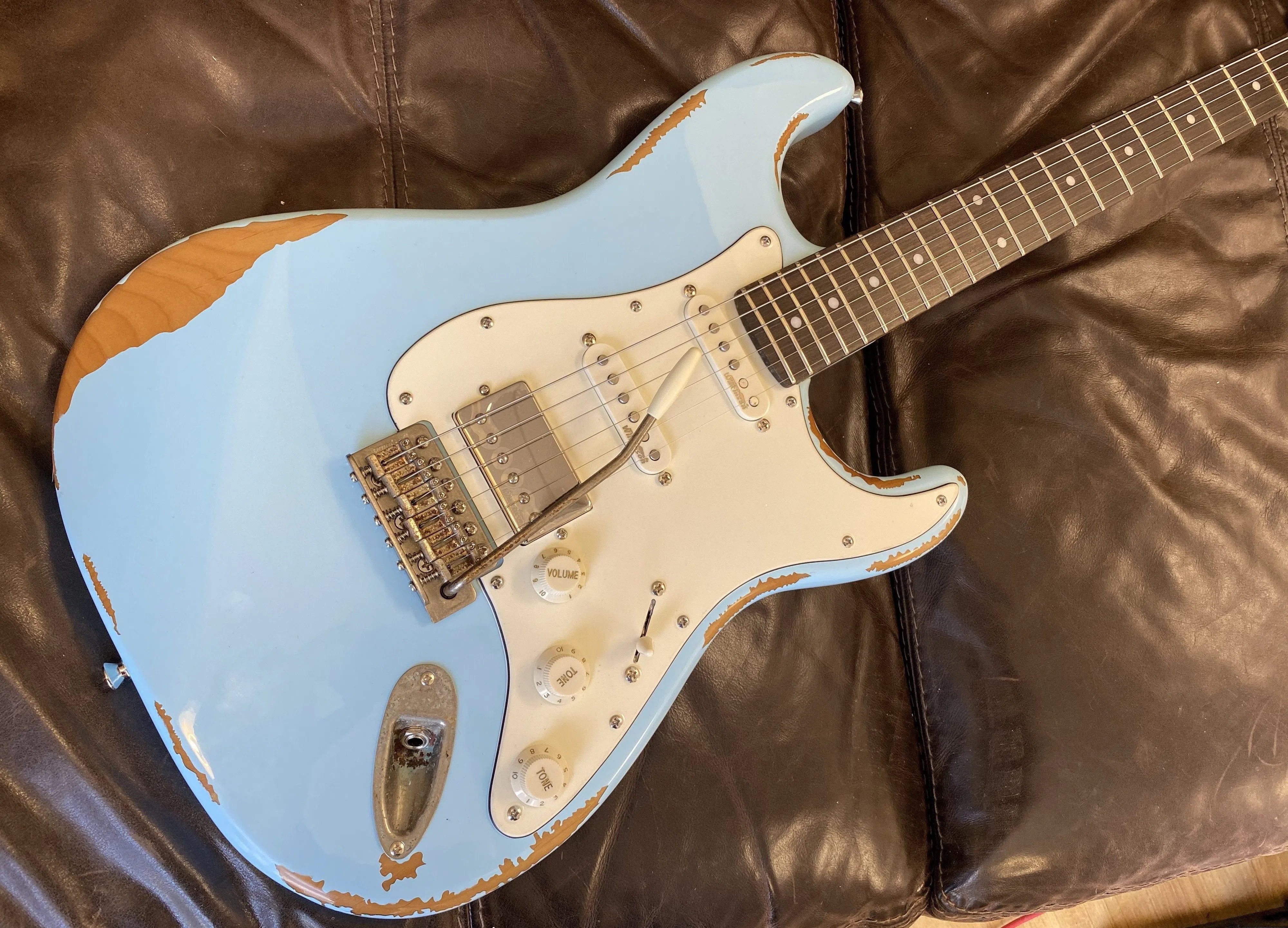 Vintage V6H ICON HSS Electric Guitar ~ Ultra-Gloss Distressed Laguna Blue, Electric Guitar for sale at Richards Guitars.