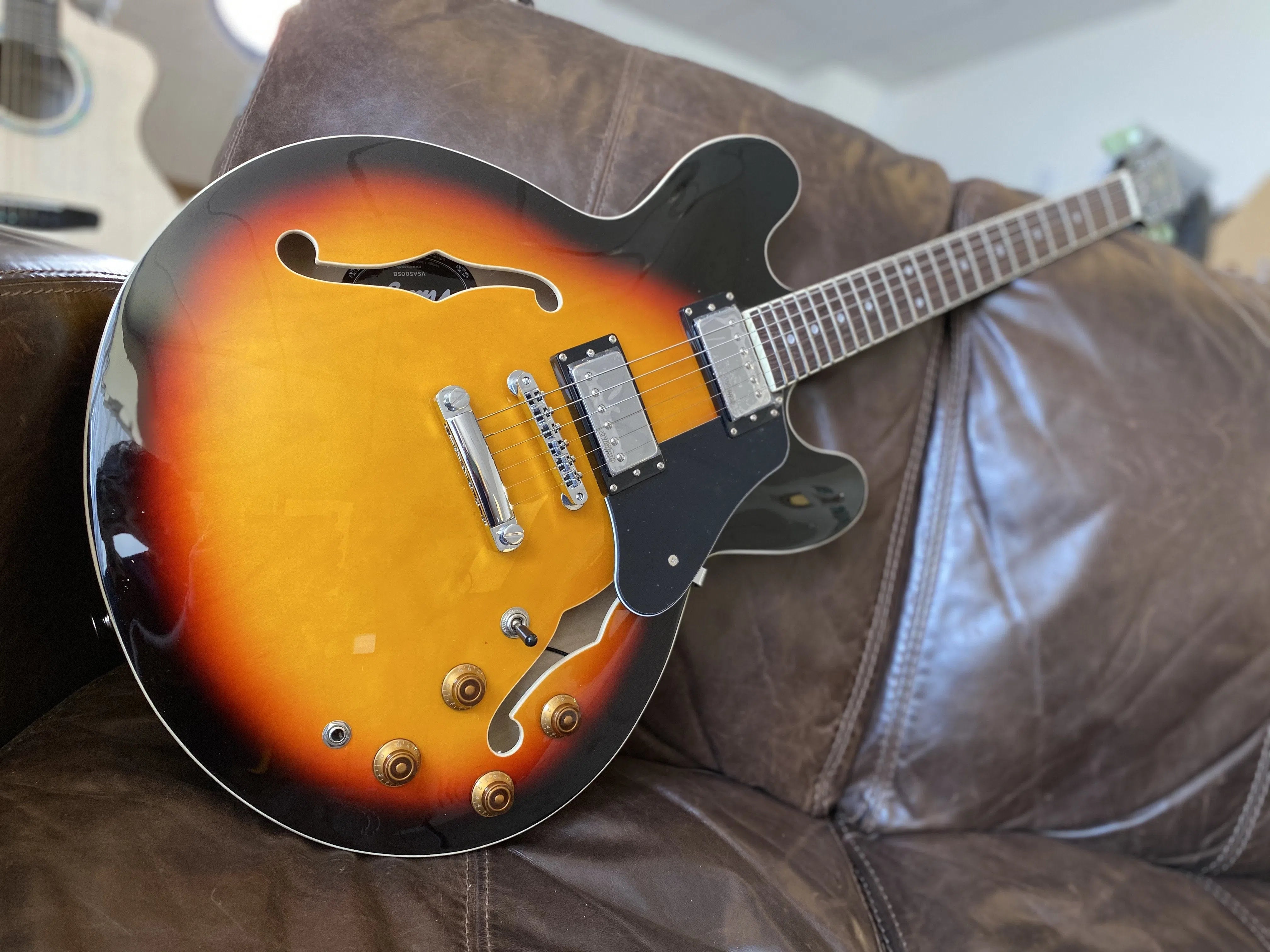 Vintage VSA500SB ReIssued Semi Acoustic Guitar ~ Sunburst, Electric Guitar for sale at Richards Guitars.