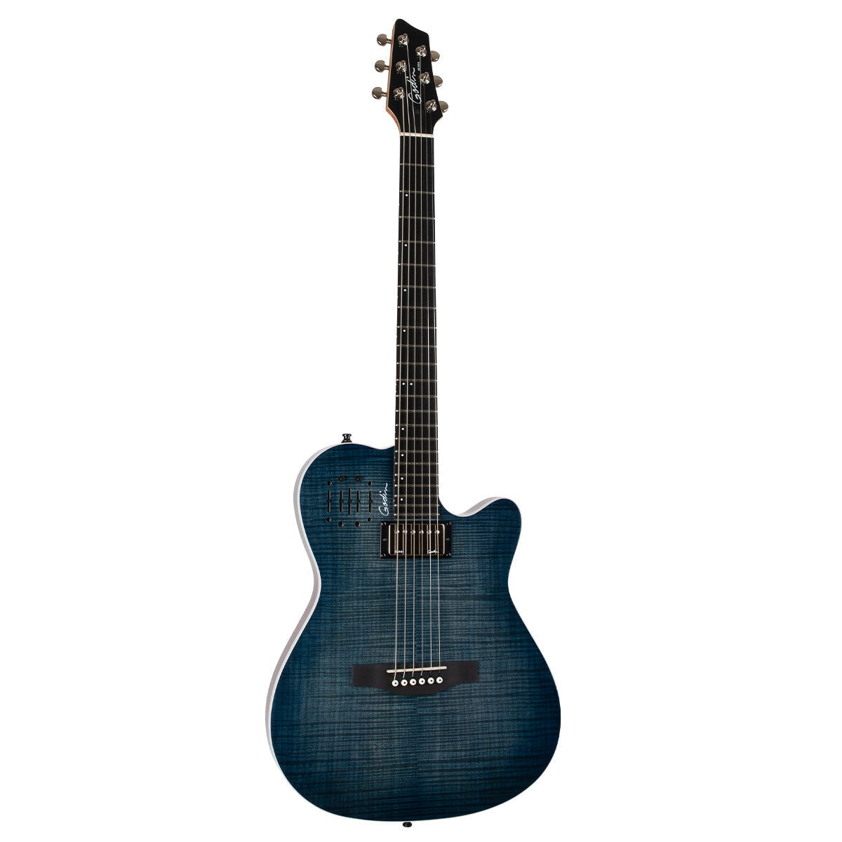 Godin A6 Ultra Electric Guitar ~ Denim Blue Flame, Electric Guitar for sale at Richards Guitars.