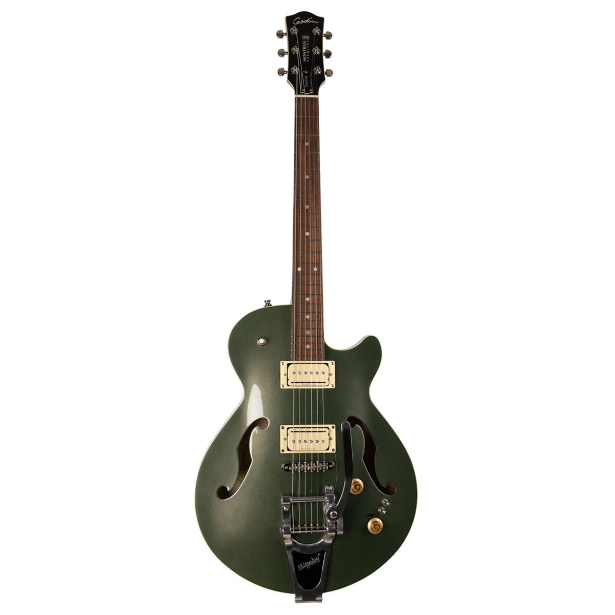 Electric Guitars - Godin Montreal Premiere LTD Semi-Acoustic Guitar ~ Desert Green With Bigsby And Bag