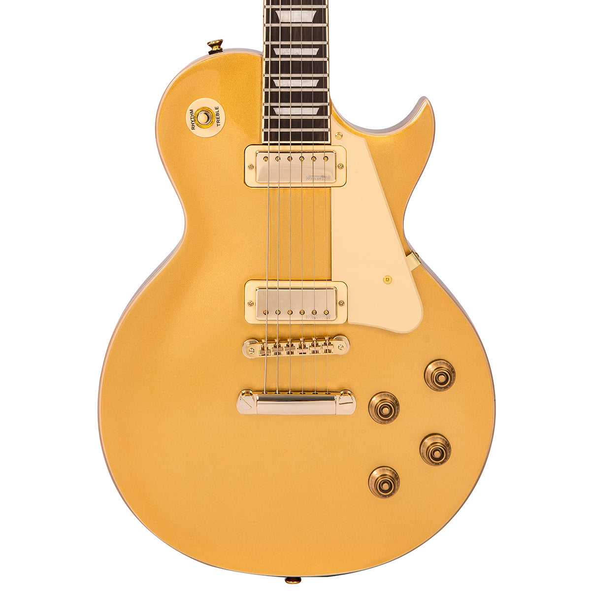 Vintage V100M Mini Double Coil ReIssued Electric Guitar ~ Gold Top, Electric Guitar for sale at Richards Guitars.