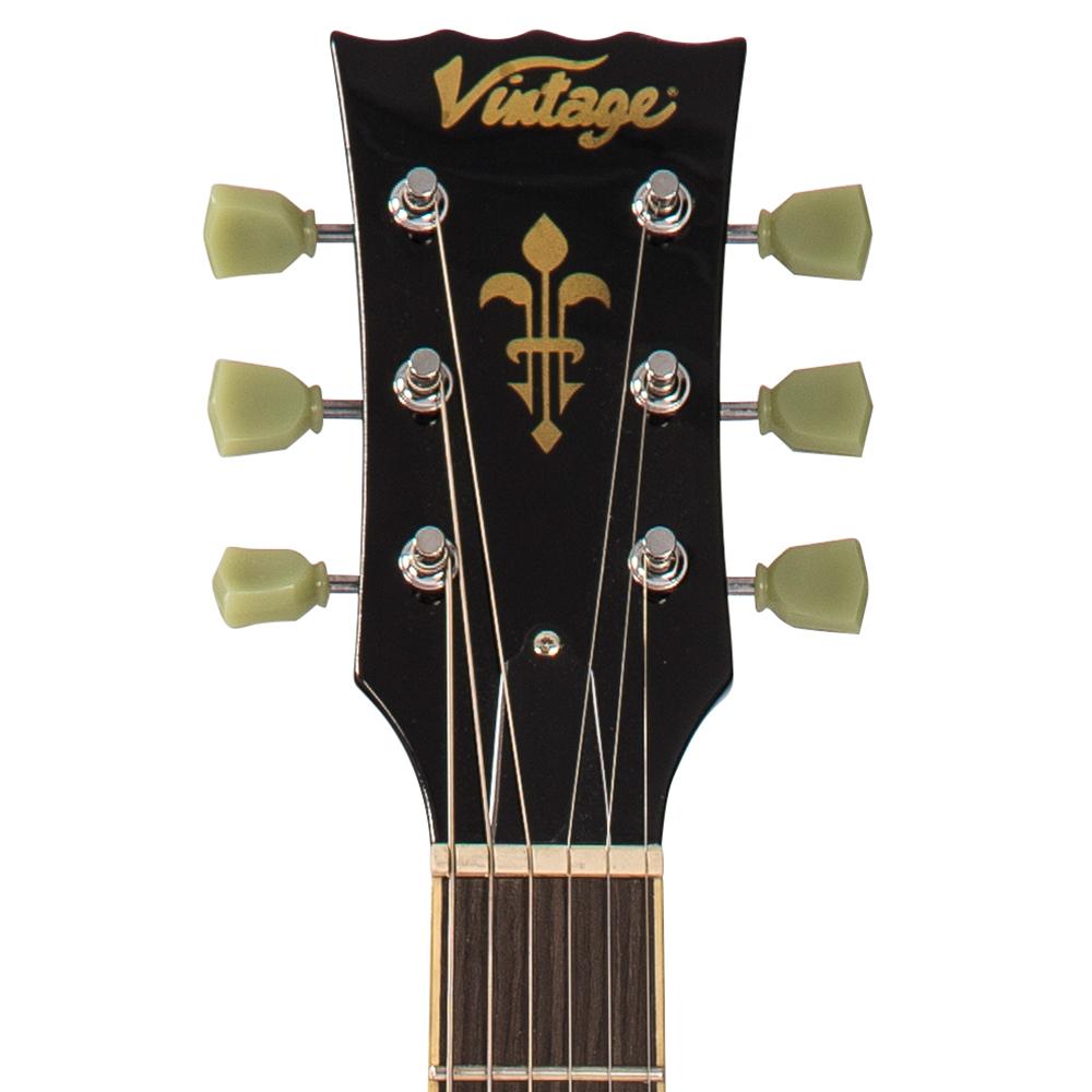 Vintage V100T ReIssued Series Electric Guitar ~ Flamed Thru Black, electric guitar for sale at Richards Guitars.