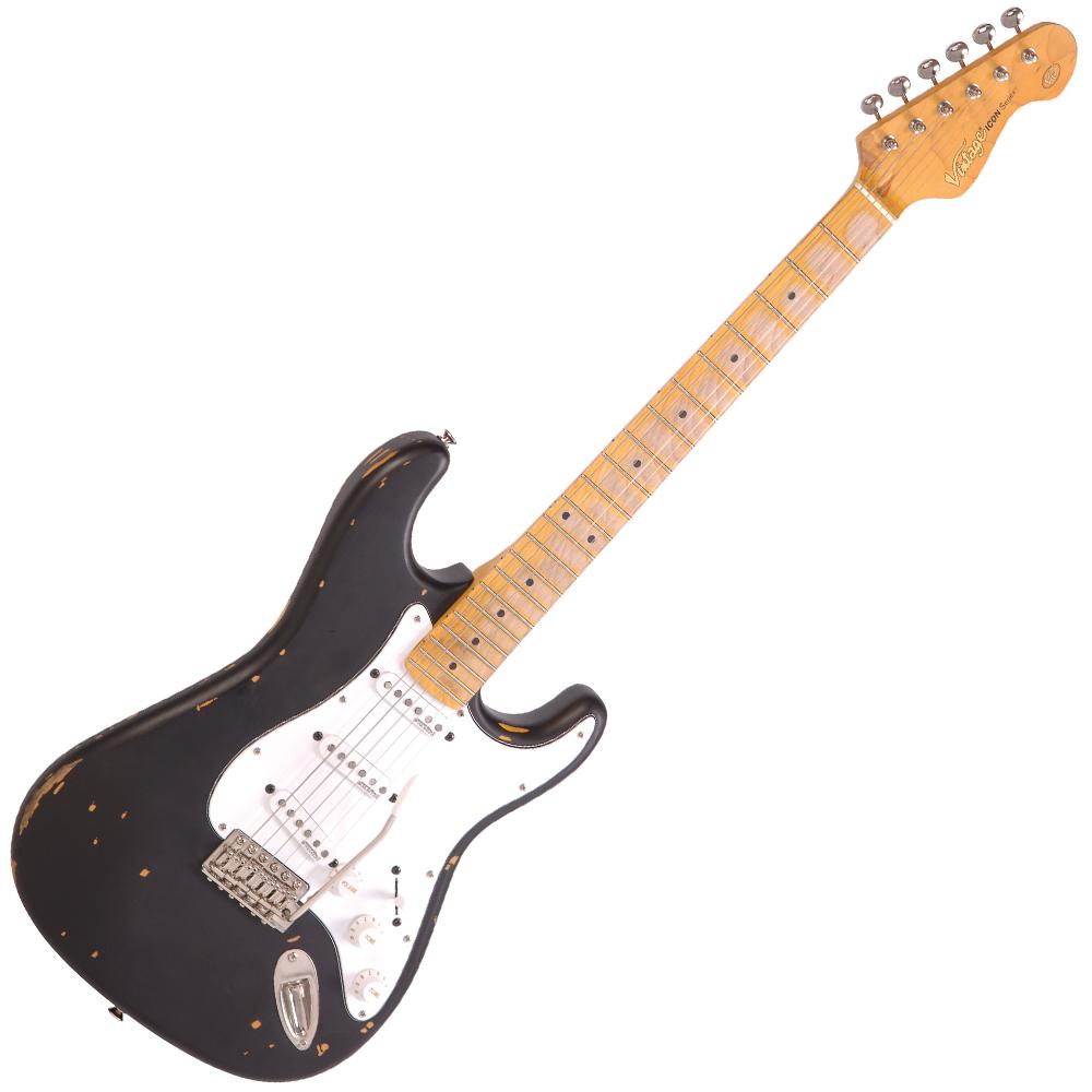 Vintage V6 ICON Electric Guitar ~ Distressed Boulevard Black, electric guitar for sale at Richards Guitars.