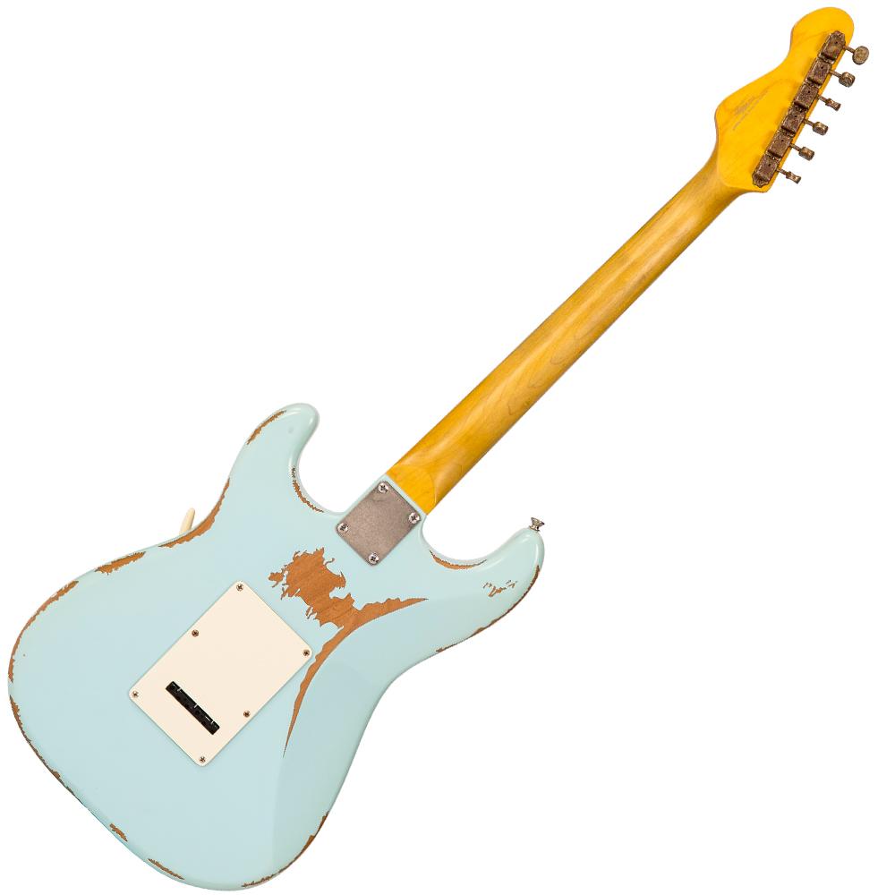 Vintage V6H ICON HSS Electric Guitar ~ Ultra-Gloss Distressed Laguna Blue, Electric Guitar for sale at Richards Guitars.
