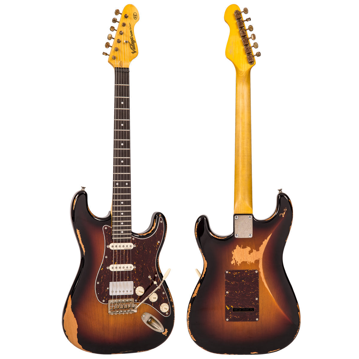 Vintage V6H ICON HSS Electric Guitar ~ Ultra-Gloss Distressed Sunset Sunburst, Electric Guitar for sale at Richards Guitars.
