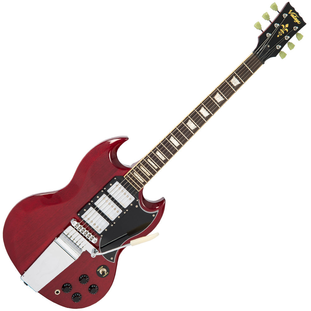 Vintage VS63V ReIssued Electric Guitar with vintage style Vibrato ~ Cherry Red, Electric Guitar for sale at Richards Guitars.