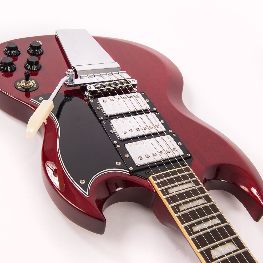 Vintage VS63V ReIssued Electric Guitar with vintage style Vibrato ~ Cherry Red, Electric Guitar for sale at Richards Guitars.