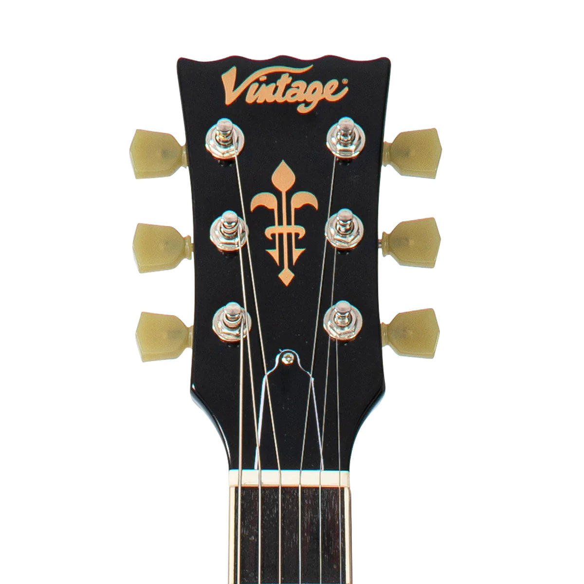 Vintage VSA500B ReIssued Semi Acoustic Guitar w/Bigsby ~ Boulevard Black, Electro Acoustic Guitar for sale at Richards Guitars.