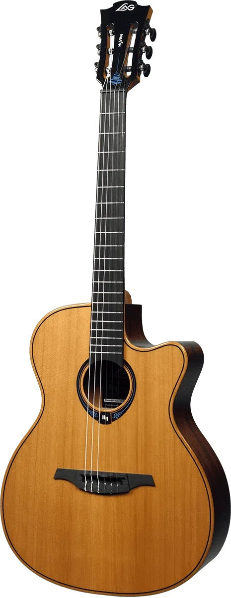 Lag HYVIBE 15 TNHV15ACE TRAMONTANE NYLON HYBRID AUDITORIUM CUTAWAY, Electro Acoustic Guitar for sale at Richards Guitars.