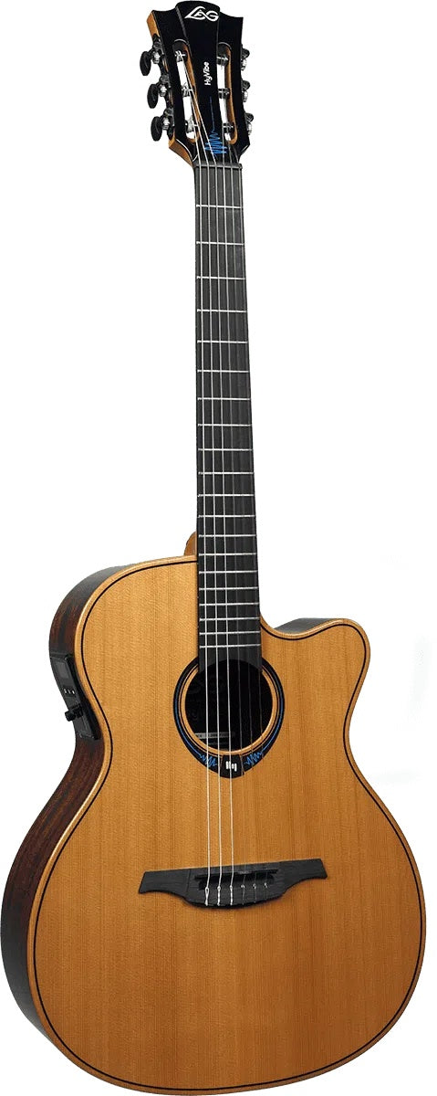 Lag HYVIBE 15 TNHV15ACE TRAMONTANE NYLON HYBRID AUDITORIUM CUTAWAY, Electro Acoustic Guitar for sale at Richards Guitars.