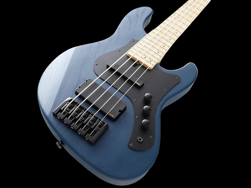 FGN J Standard Mighty Jazz, JMJ53ASHDEM Open Pore Blue Bass Guitar - Richards Guitars Of Stratford Upon Avon
