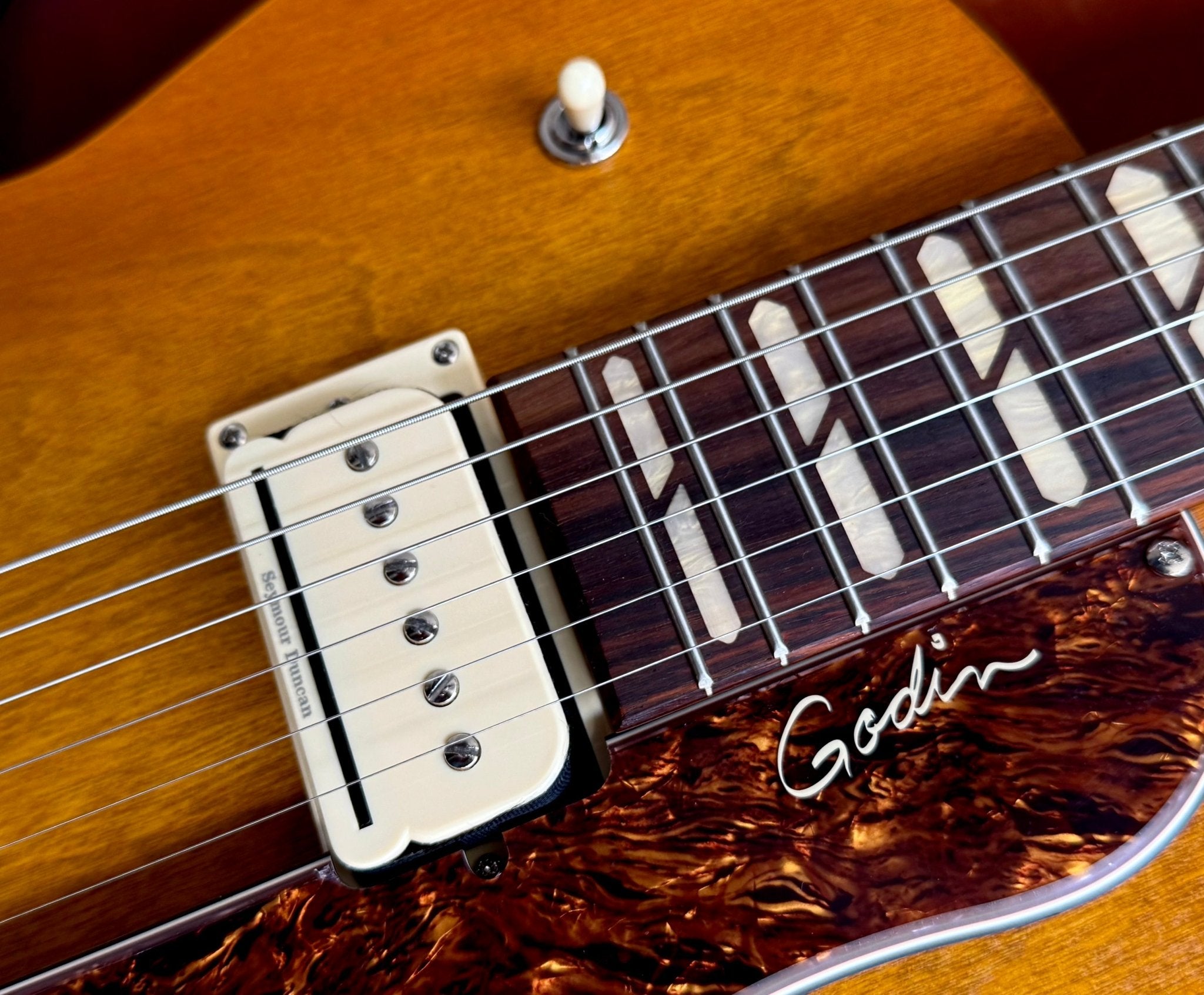 Godin 5th Avenue Jumbo P - Rail Semi - Acoustic Guitar ~ Harvest Gold - Richards Guitars Of Stratford Upon Avon