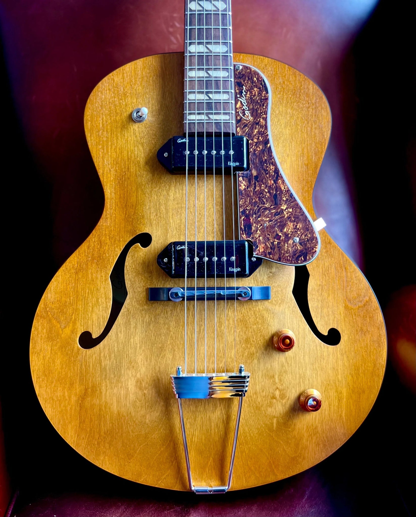 Godin 5th Avenue Jumbo P90 Semi - Acoustic Guitar ~ Harvest Gold - Richards Guitars Of Stratford Upon Avon