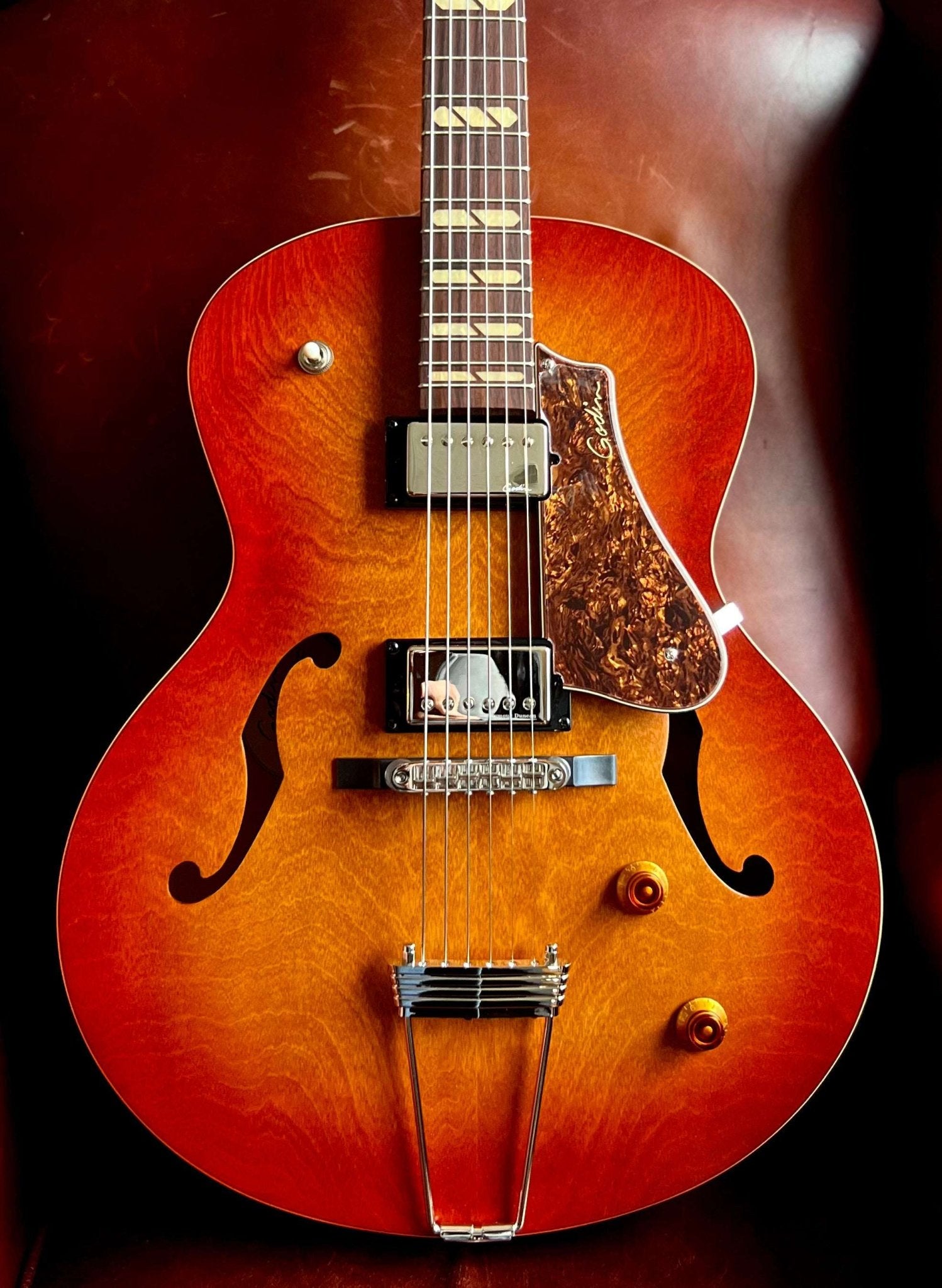Godin 5th Avenue Jumbo Semi - Acoustic Guitar ~ Memphis Sun - Richards Guitars Of Stratford Upon Avon