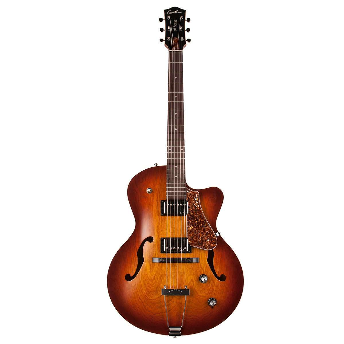 Godin 5th Avenue Semi - Acoustic Guitar ~ Cognac Burst Kingpin II HB - Richards Guitars Of Stratford Upon Avon
