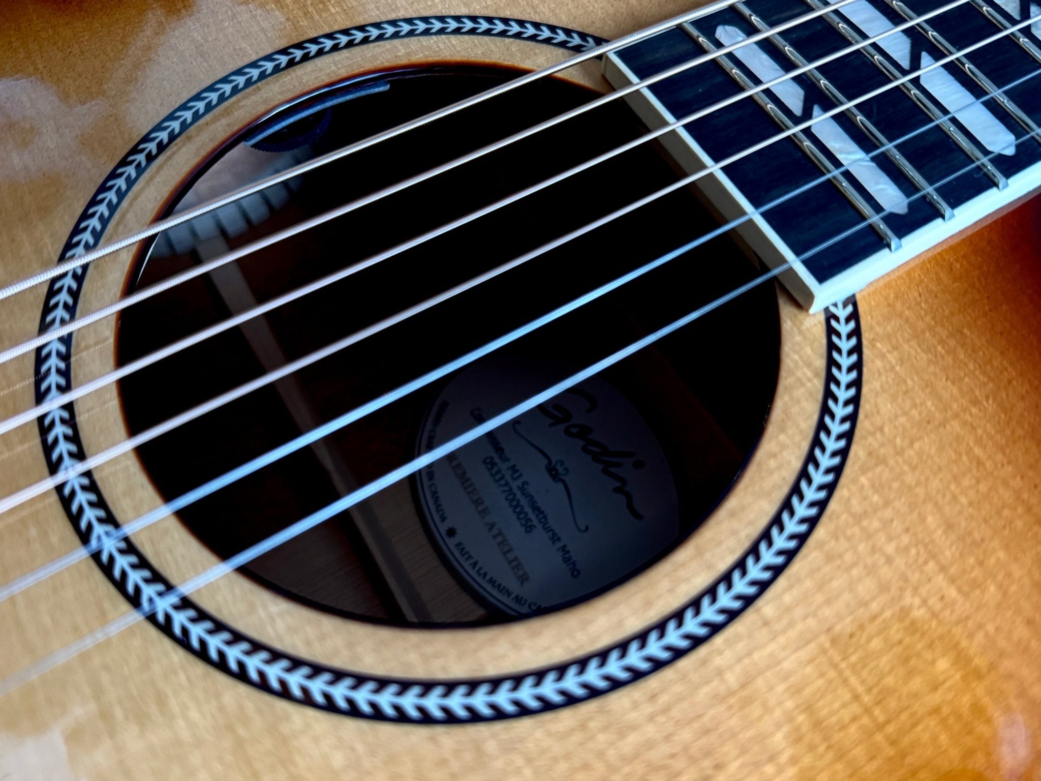 Godin Connaisseur MJ Sunsetburst Maho Electro Acoustic Guitar - Richards Guitars Of Stratford Upon Avon