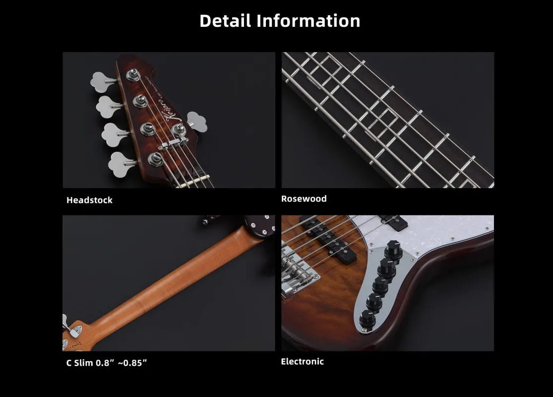 Keipro KJB5-Deluxe Pro Q-R Act HTBK Bass Guitar - Richards Guitars Of Stratford Upon Avon