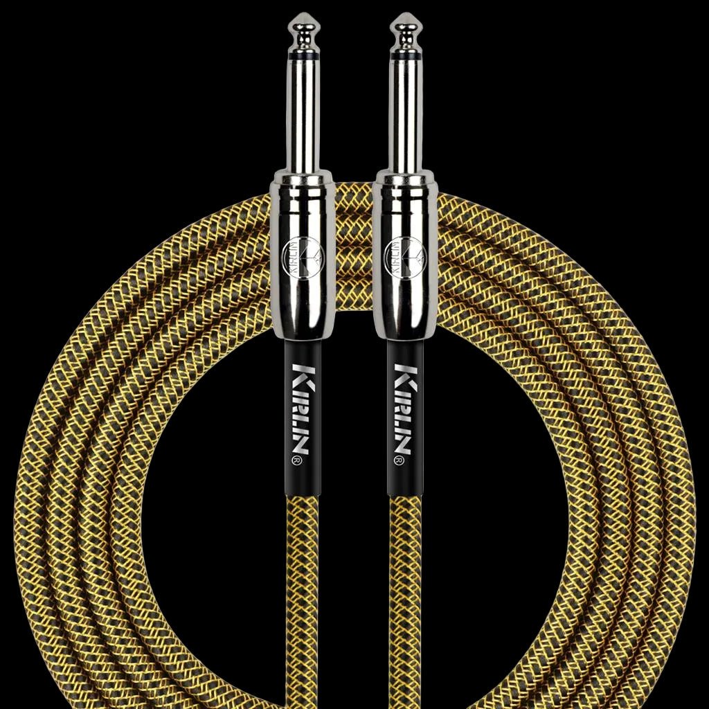 Kirlin Fabric 10' Straight Black Yellow Guitar Cable - Richards Guitars Of Stratford Upon Avon