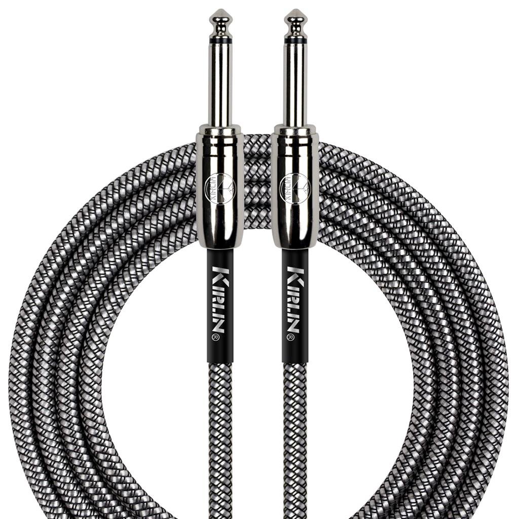 Kirlin Fabric 20' Straight Black Guitar Cable - Richards Guitars Of Stratford Upon Avon