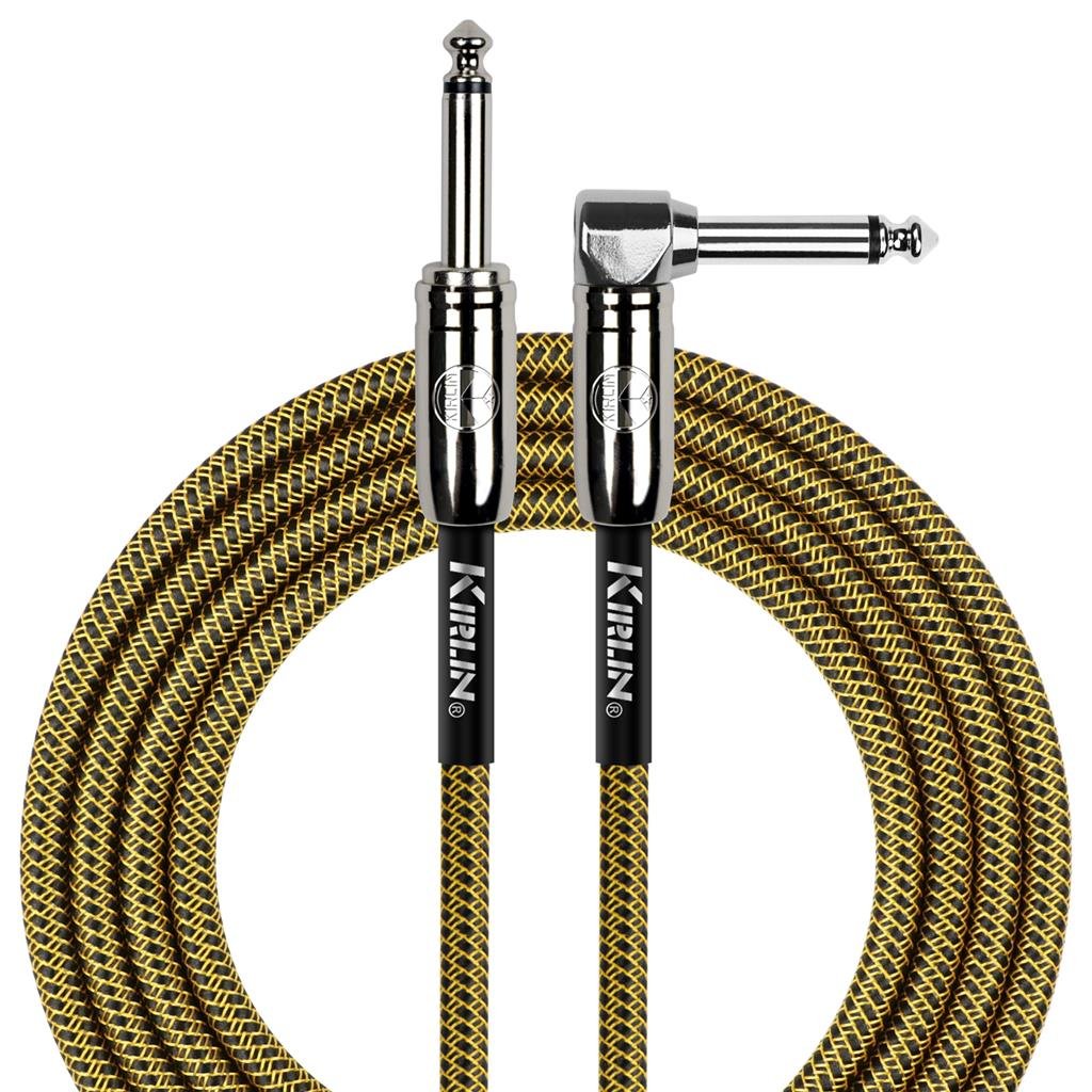 Kirlin Fabric 20' Strt To Angle Blk Yel Guitar Cable - Richards Guitars Of Stratford Upon Avon