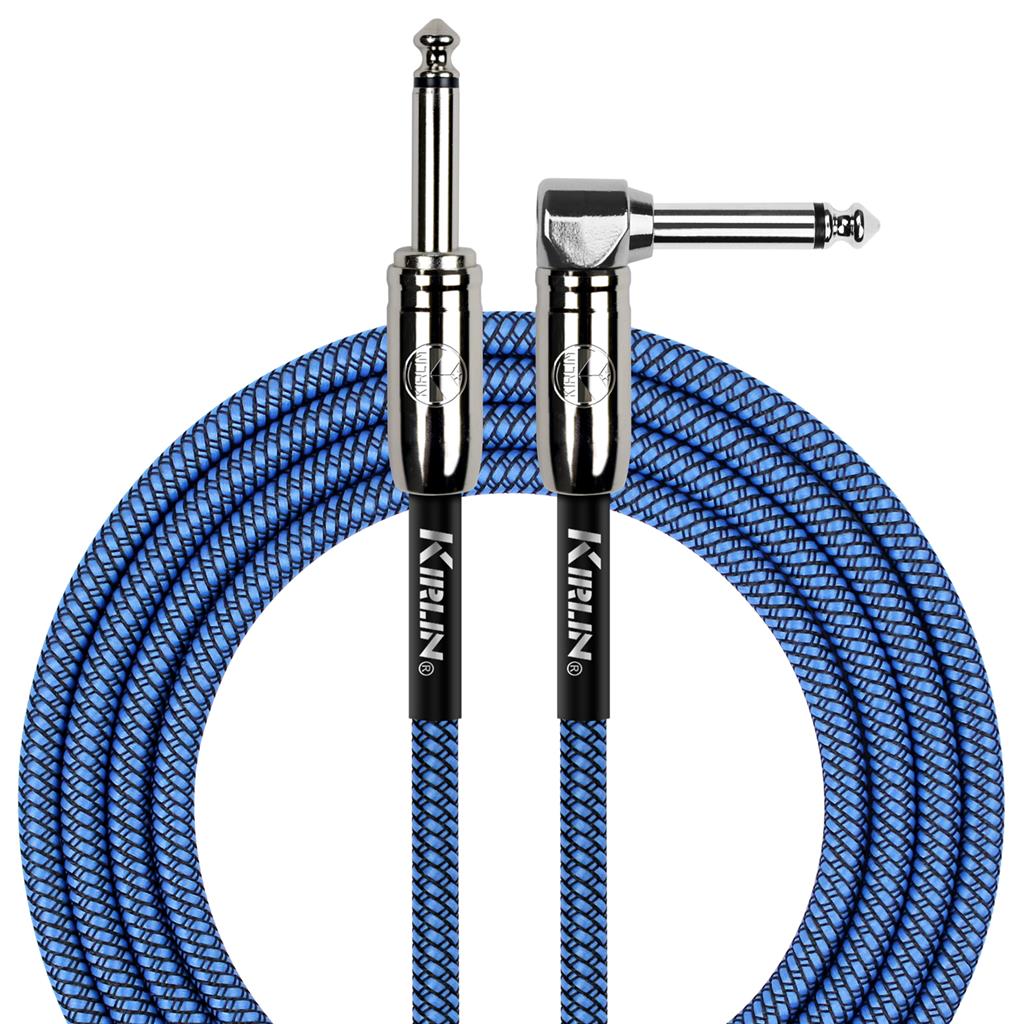 Kirlin Fabric 20' Strt To Angle Blue Guitar Cable - Richards Guitars Of Stratford Upon Avon