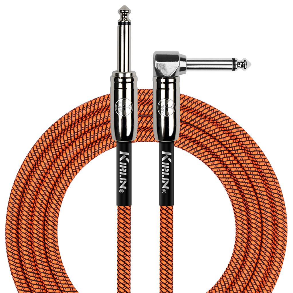 Kirlin Fabric 20' Strt To Angle Orange Guitar Cable - Richards Guitars Of Stratford Upon Avon