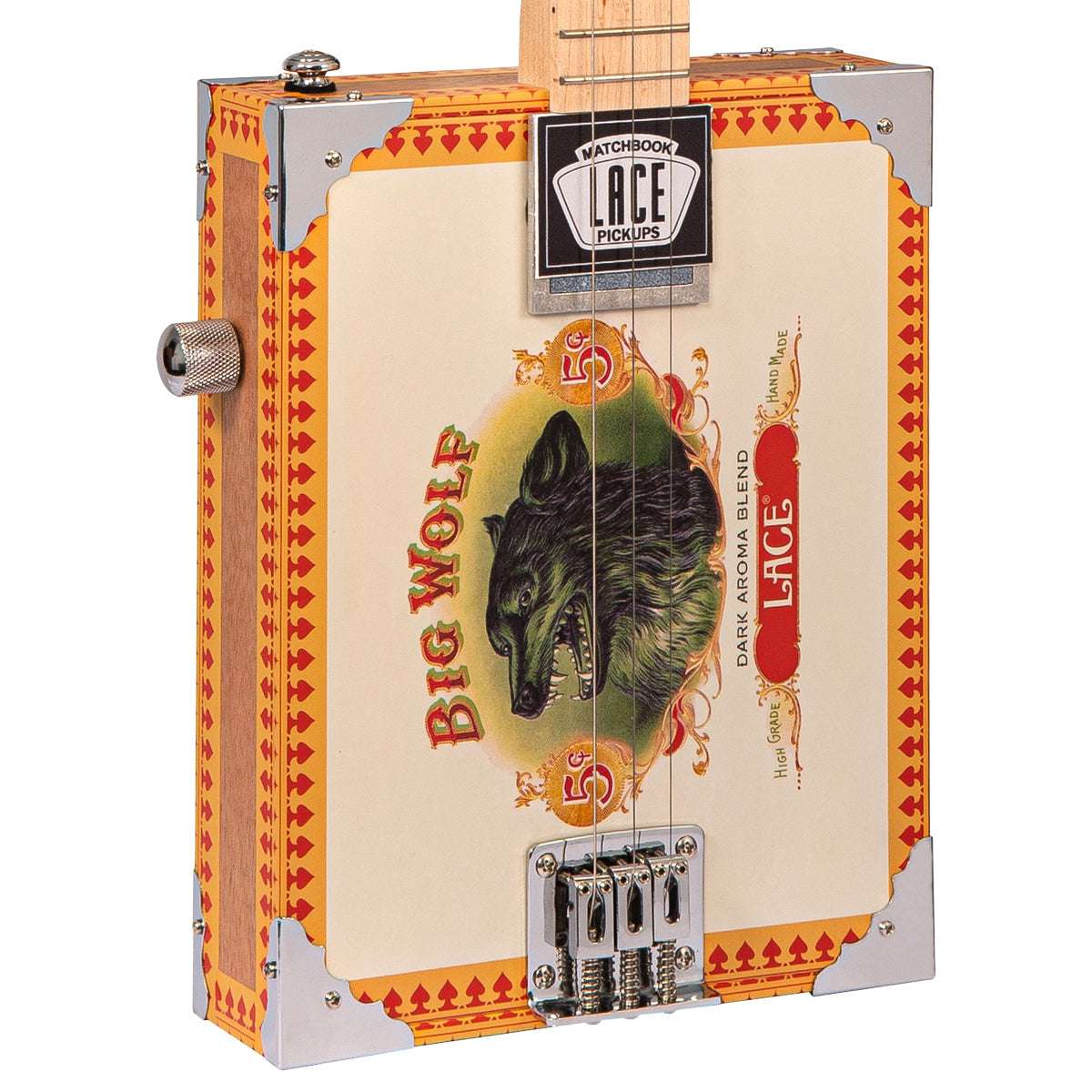 Lace Cigar Box Electric Guitar ~ 3 String ~ Big Wolf - Richards Guitars Of Stratford Upon Avon
