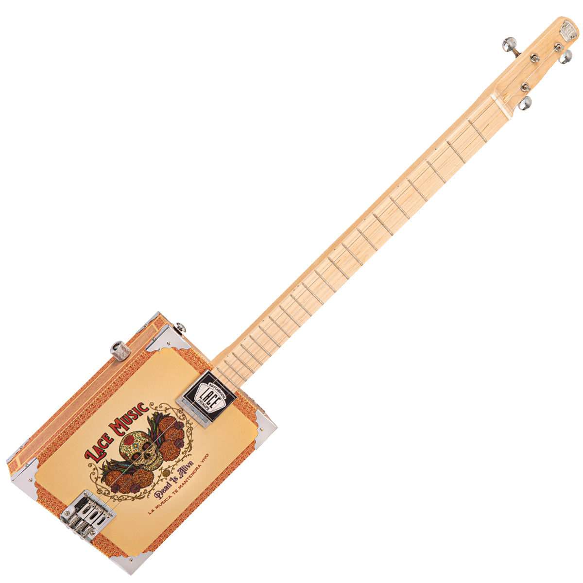 Lace Cigar Box Electric Guitar ~ 3 String ~ Dead Is Alive - Richards Guitars Of Stratford Upon Avon