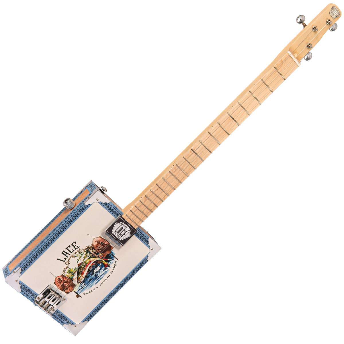 Lace Cigar Box Electric Guitar ~ 3 String ~ Gone Fishin' - Richards Guitars Of Stratford Upon Avon