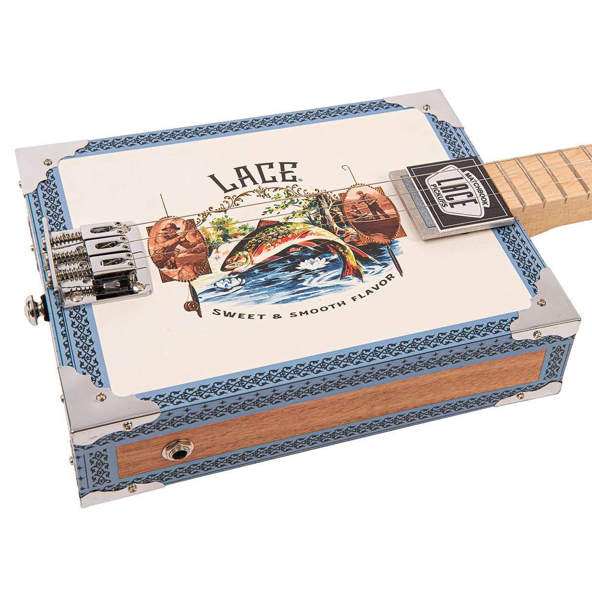 Lace Cigar Box Electric Guitar ~ 3 String ~ Gone Fishin' - Richards Guitars Of Stratford Upon Avon