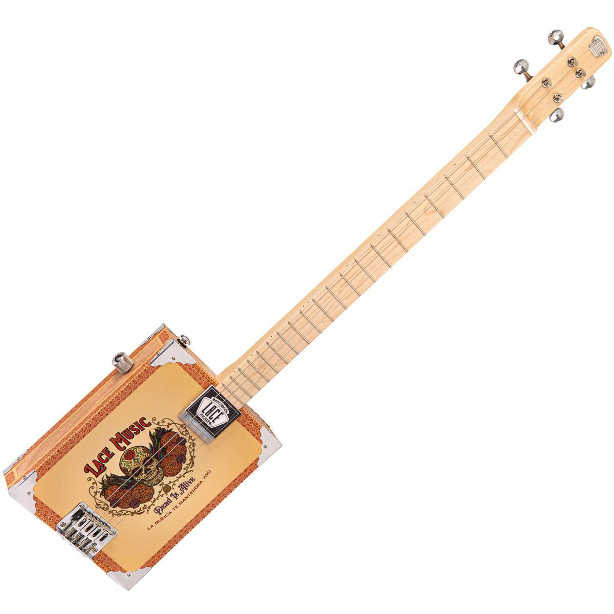 Lace Cigar Box Electric Guitar ~ 4 String ~ Dead Is Alive - Richards Guitars Of Stratford Upon Avon