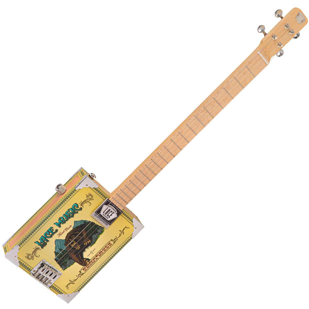 Lace Cigar Box Electric Guitar ~ 4 String ~ Grizzly Bear - Richards Guitars Of Stratford Upon Avon