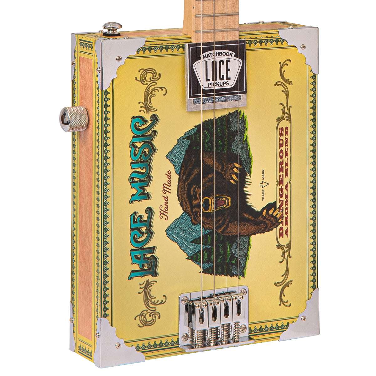 Lace Cigar Box Electric Guitar ~ 4 String ~ Grizzly Bear - Richards Guitars Of Stratford Upon Avon