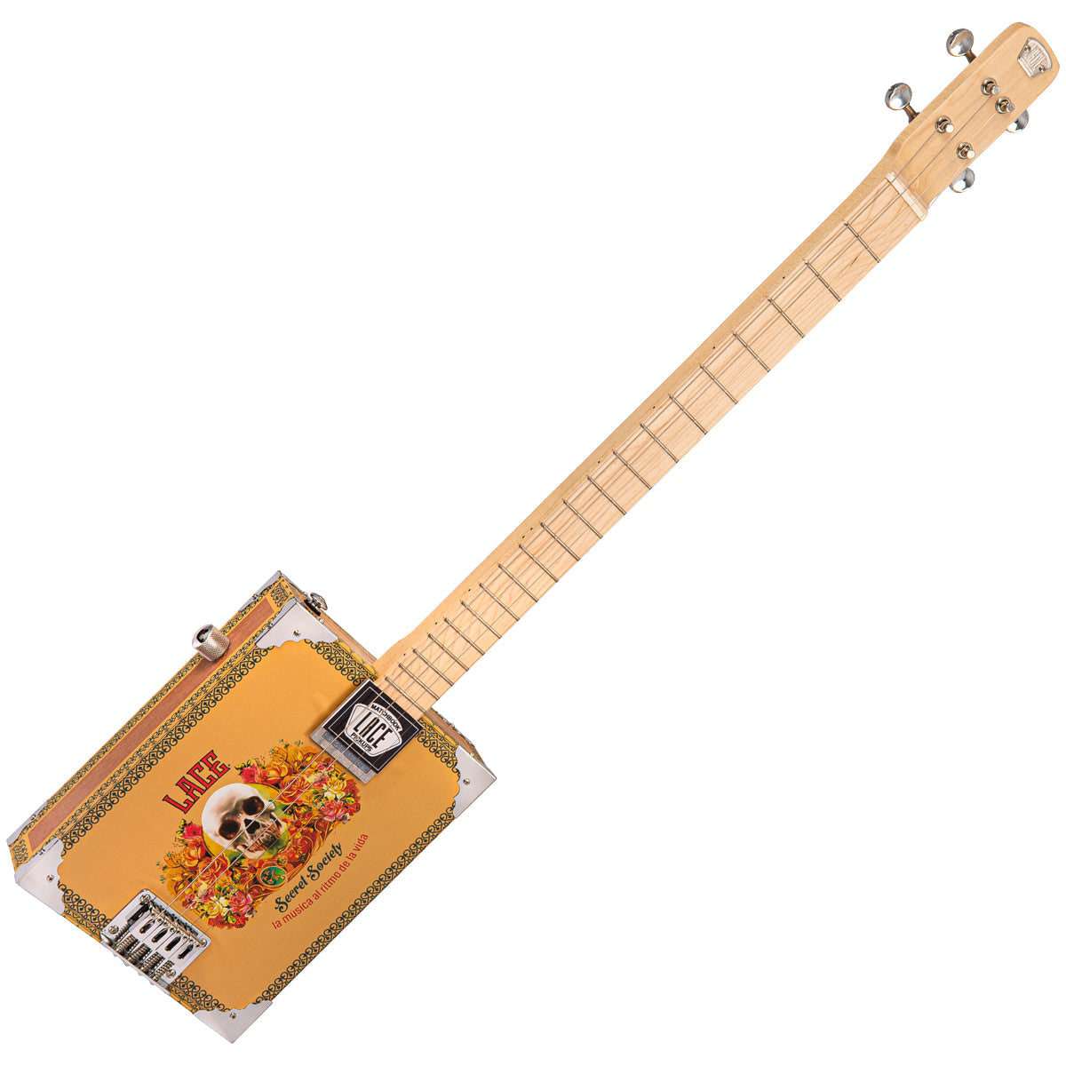 Lace Cigar Box Electric Guitar ~ 4 String ~ Secret Society - Richards Guitars Of Stratford Upon Avon