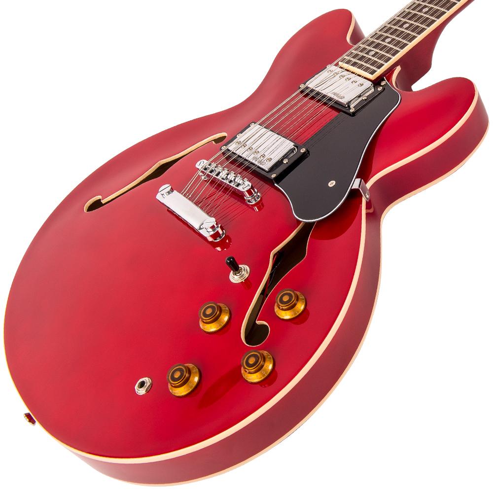 Vintage VSA500 ReIssued 12-String Semi Acoustic Guitar ~ Cherry Red, Semi-Acoustic Guitars for sale at Richards Guitars.