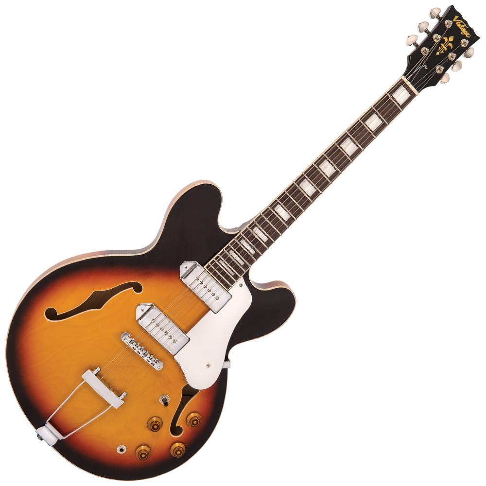 Vintage VSA500P ReIssued Semi Acoustic Guitar ~ Vintage Sunburst, Semi-Acoustic Guitars for sale at Richards Guitars.