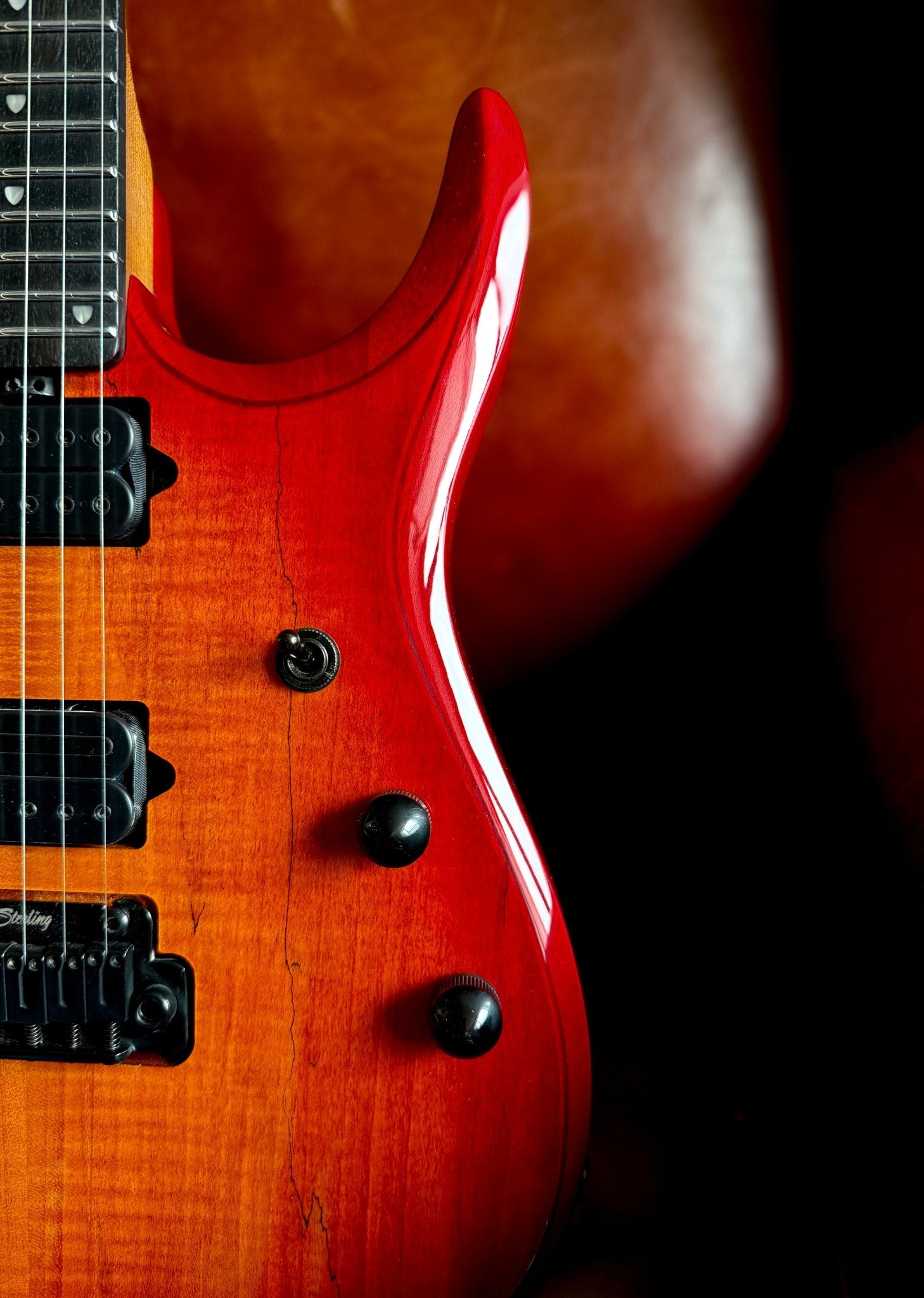 Sterling By Musicman JP150 Dimarzio Spalted Maple Blood Orange Burst - Richards Guitars Of Stratford Upon Avon