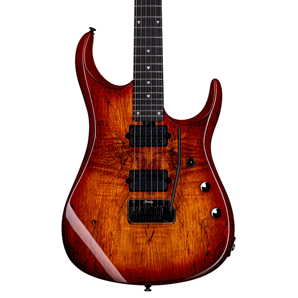 Sterling By Musicman JP150 Dimarzio Spalted Maple Blood Orange Burst - Richards Guitars Of Stratford Upon Avon