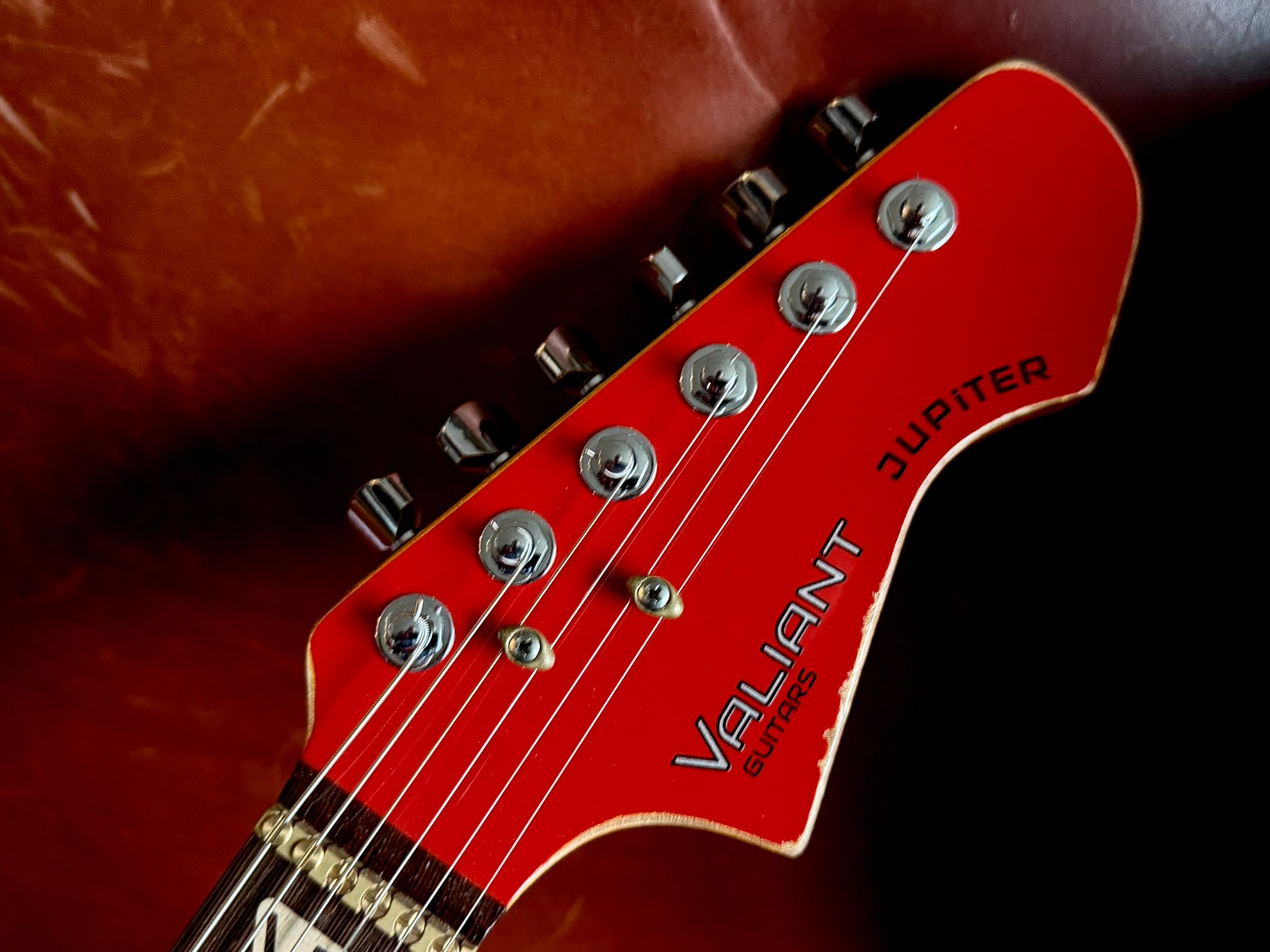 Valiant Jupiter "Dual Coat" Fiesta Red Barhat Distressed - Richards Guitars Of Stratford Upon Avon