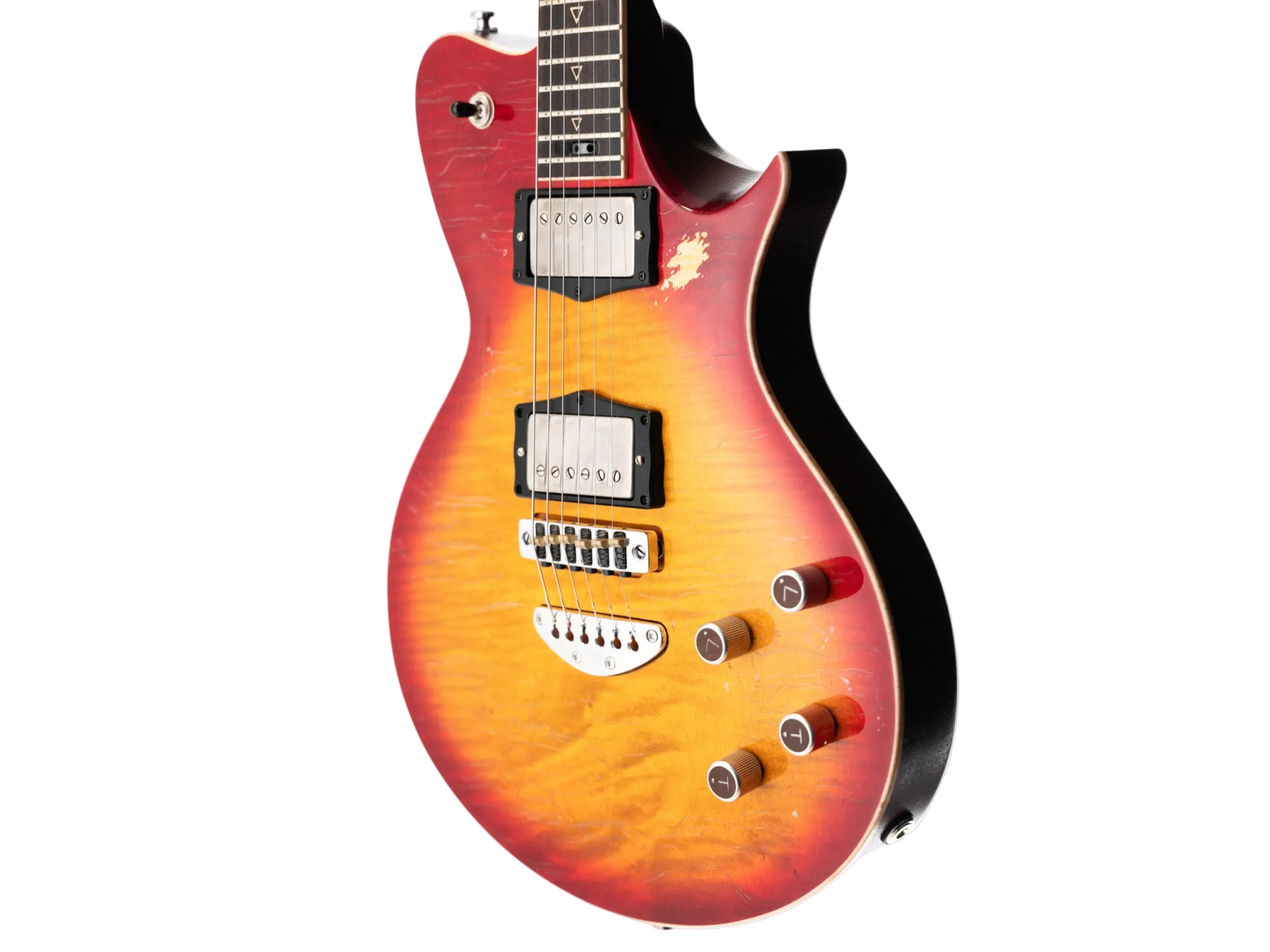 Valiant Smith Distressed Cherry Burst Electric Guitar - Richards Guitars Of Stratford Upon Avon