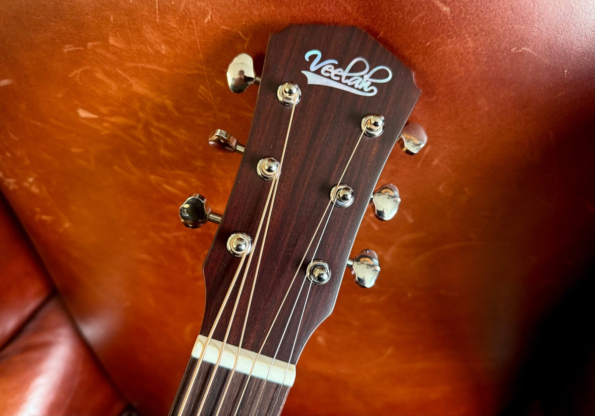 Veelah Mini Camper Solid Top Acacia Koa Acoustic Guitar w/ Gig Bag - Richards Guitars Of Stratford Upon Avon