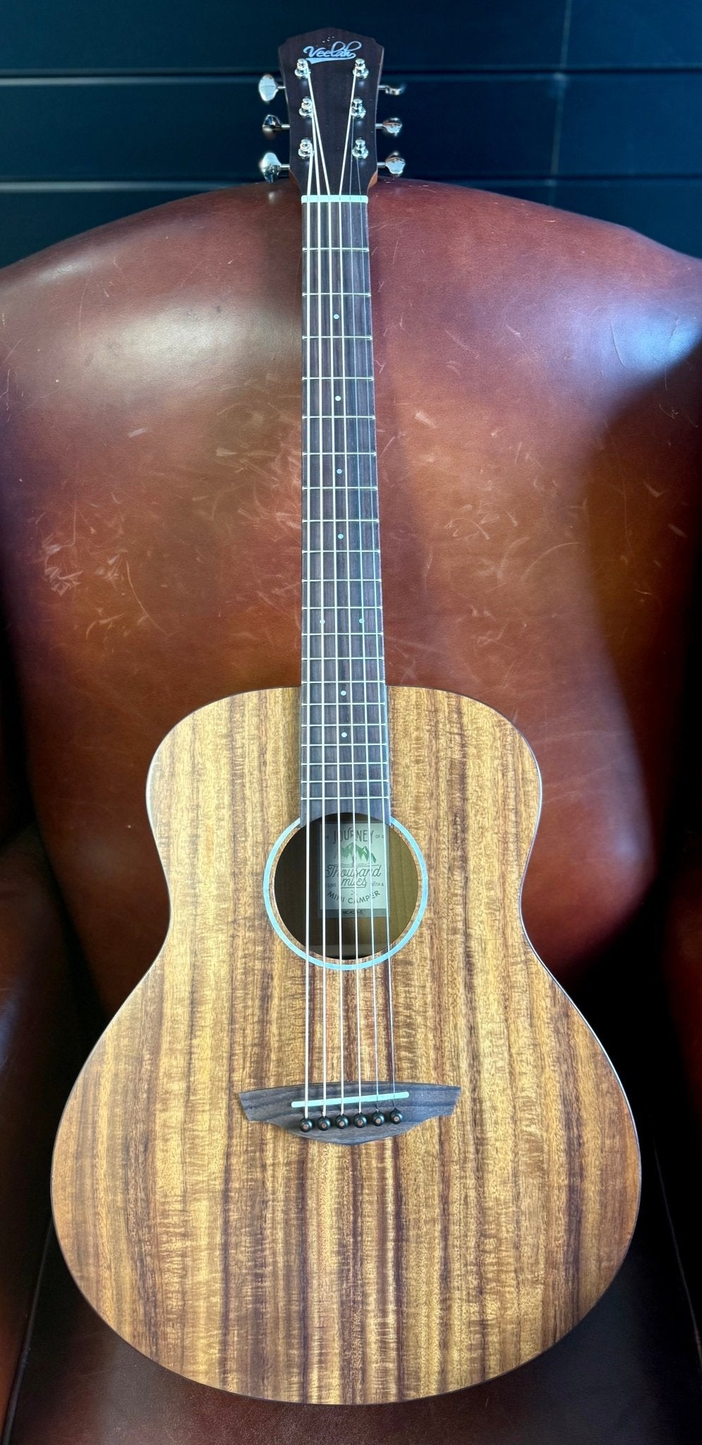 Veelah Mini Camper Solid Top Acacia Koa Acoustic Guitar w/ Gig Bag - Richards Guitars Of Stratford Upon Avon