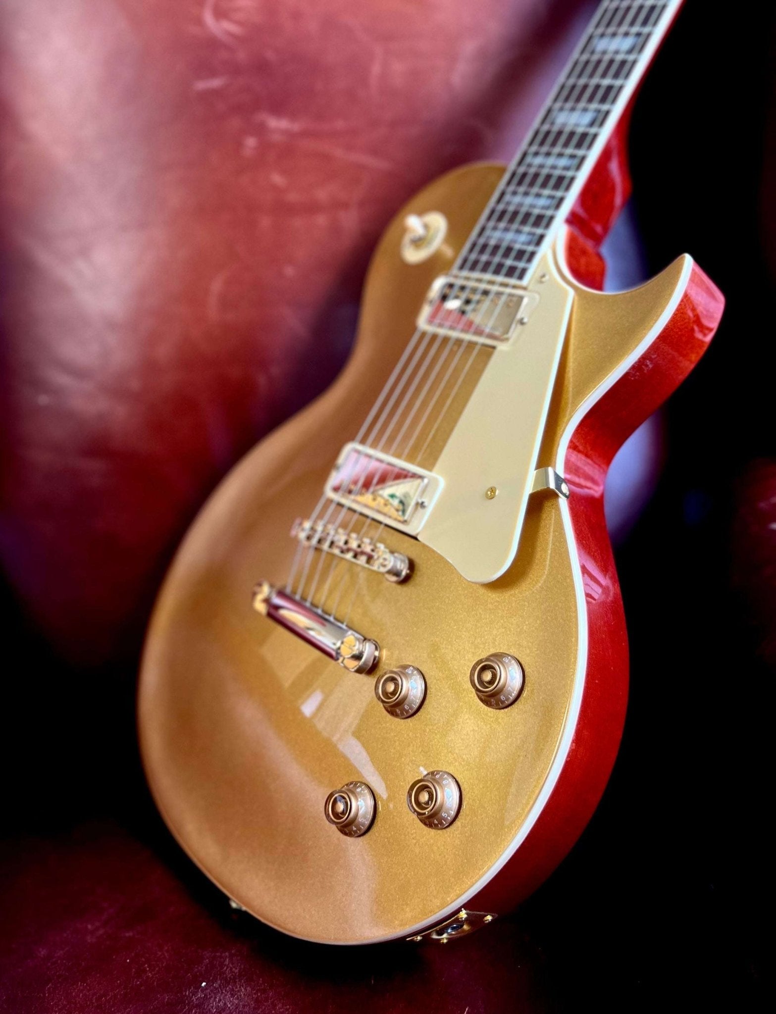 Vintage V100MGT Mini Double Coil ReIssued Electric Guitar ~ Gold Top - Richards Guitars Of Stratford Upon Avon