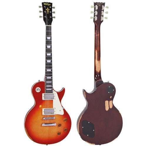 Vintage V100MRCS Electric Guitar ~ Distressed Cherry Sunburst - Richards Guitars Of Stratford Upon Avon