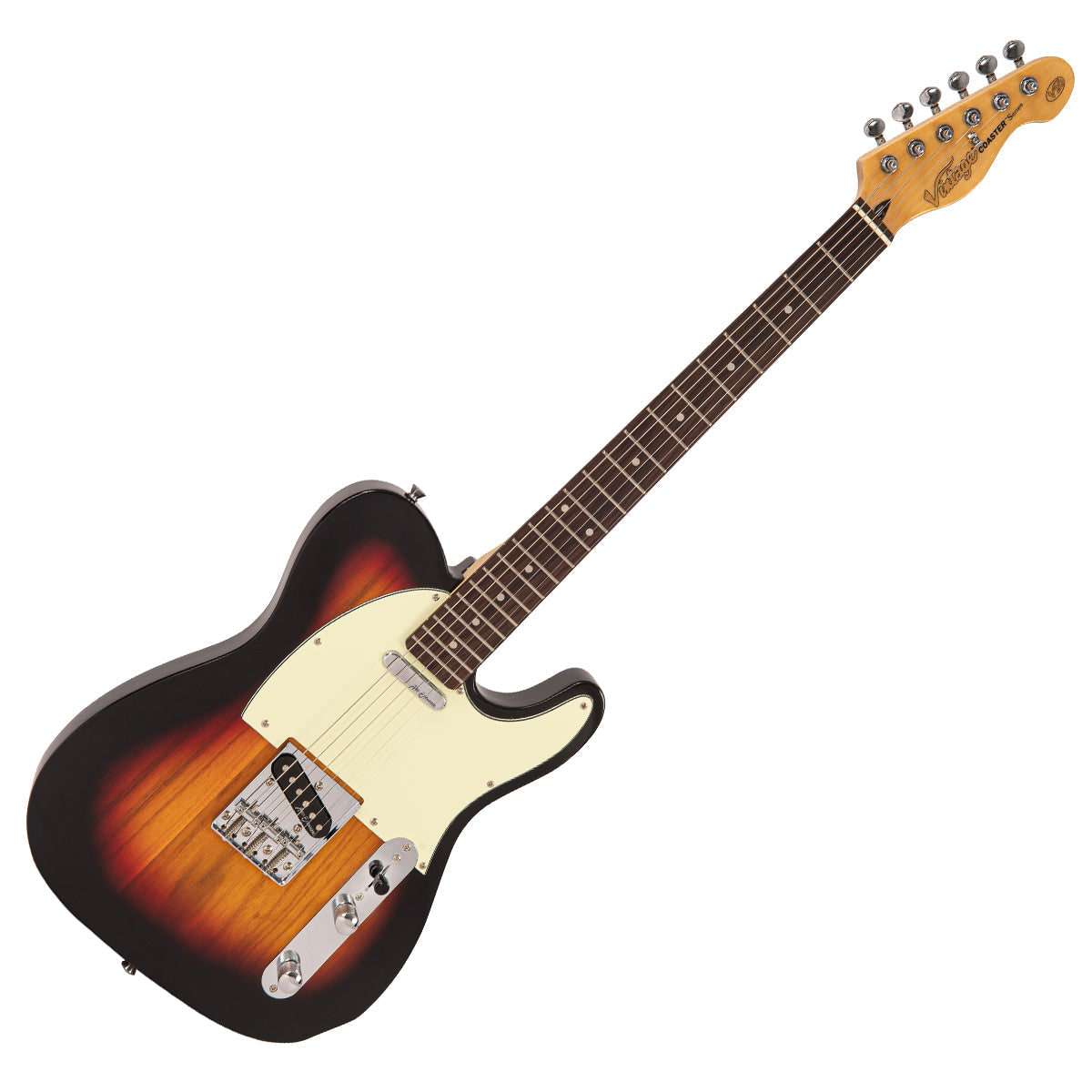 Vintage V20 Coaster Series Electric Guitar ~ 3 Tone Sunburst - Richards Guitars Of Stratford Upon Avon