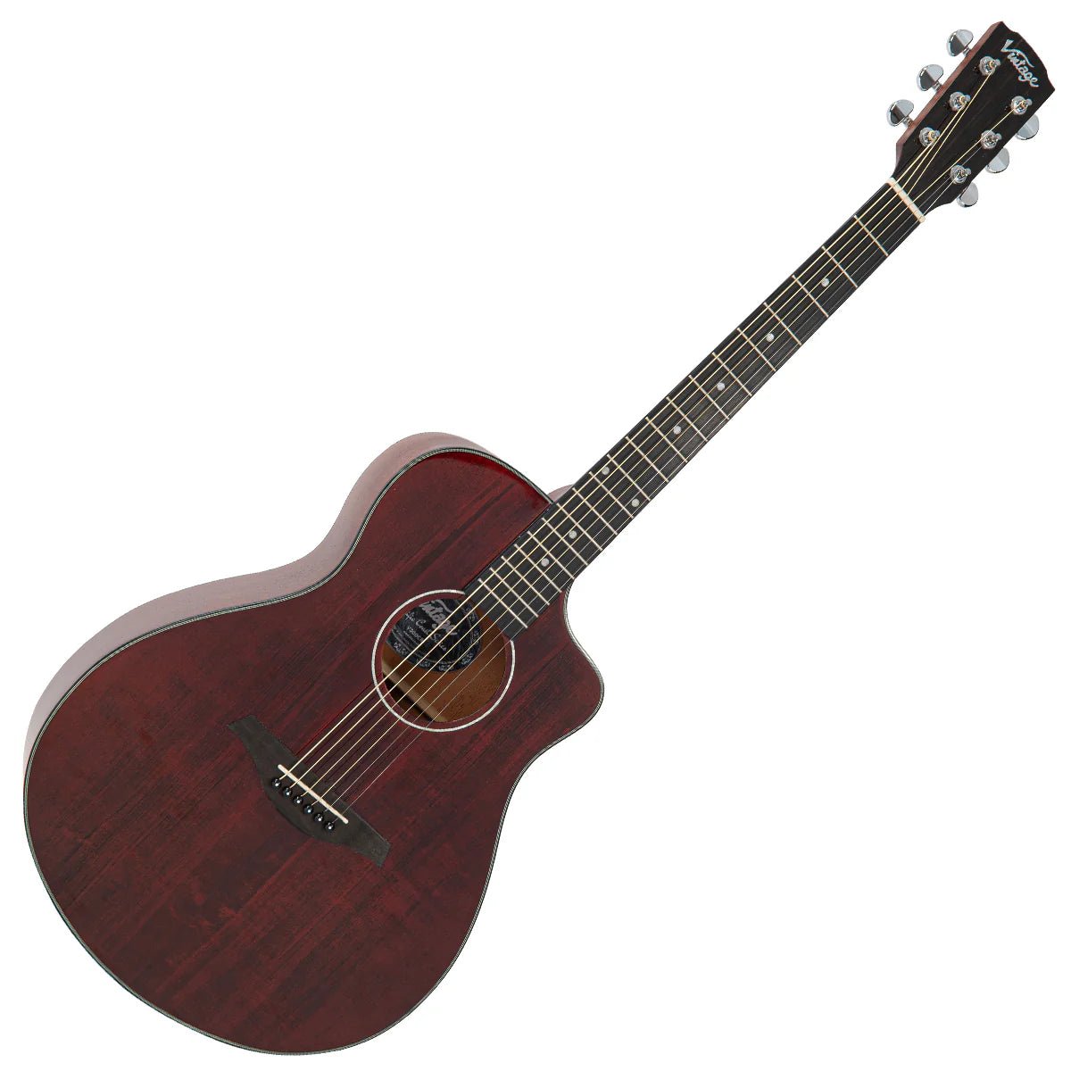 Vintage V300CR Pacific Coast Series Claret Red Acoustic Guitar - Richards Guitars Of Stratford Upon Avon